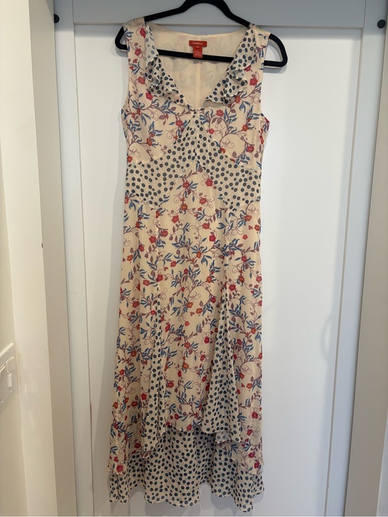 Sundance Dresses & Skirts - Sundance Cream Midi Dress with Red Floral & Navy Polka Dot Accents